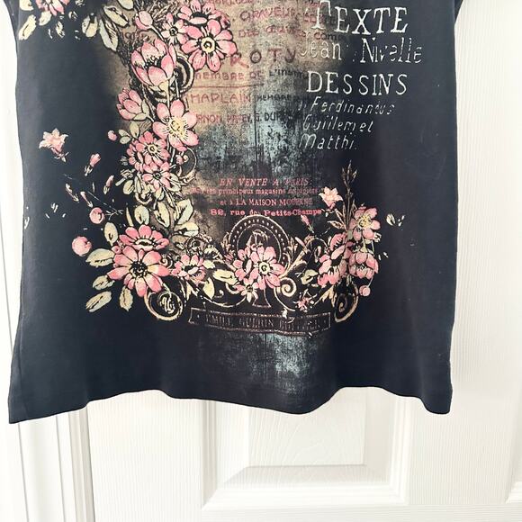 Jamee J Vintage USA Y2K Black Grand Ale Dark Romantic Baby Tee Top Large French - Picture 5 of 9
